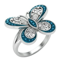 Dazzlingrock kolekcija 0. Carat okrugli plavi i bijeli dijamantni leptir koktel desni prsten za žene
