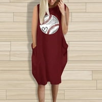 Ležerne ljetne haljine za žensku haljinu bez rukava bez rukava sa džepovima bejzbol srca Ispiši labavi