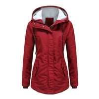 Ženske zimske kapute - Turtleneck Topli Comfy Solid dugi rukav kapuljač Anorak, za jesen zima crveni
