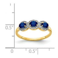 14k žuti zlatni prsten traka dragulja safir ovalna plava dijamantna runda, veličine 5