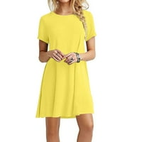 Clearsance YoHome Ljetne haljine ženske proljeće i ljetni okrugli vrat kratki rukav plus veličina labavo u boji žuti xxxl