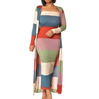 Ženska casual haljina Šareni print dugački okrugaoni ovratnik Dugo dužine haljine Slim Fit haljina