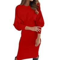 Haljina s dugim rukavima za žene Dame Okrugli izrez Solid Boja Moda Tuc Bag Fall odjeća Vestido de mujer