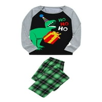 Suanret Božićna porodična roditelj-dijete odijelo Dinosaursko slovo na vrhu plažene duge hlače božićne pidžame slepile zelena mama-s