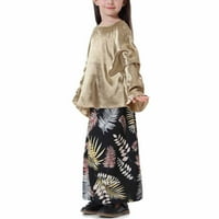 Haljina od mališana, muslimanska duga haljina srednje velike djevojke dugih rukava okrugli vrat Colorblock