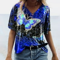 Ženska modna tiskana majica s kratkim rukavima bluza V vrat casual vrhovi
