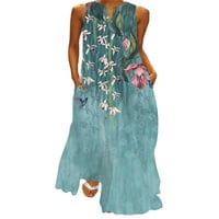 Žene Maxi haljine cvjetni print dugi haljina bez rukava bez rukava sa rukama Sunderssy Basic Blue XL