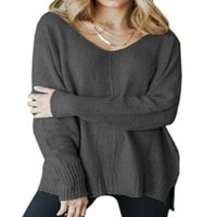 Modne jesenske zimske žene Čvrsti V-izrez pleteni džemper casual pulover