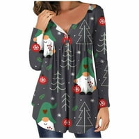 Ženski božićni print dugih rukava Tunic Bluuse modna ženska ukras za gumb UP majice