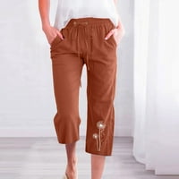 Ljetne hlače za trakessone posteljine ljetne hlače za maslačke tiskanje kapriza Crofstring Cropped hlače