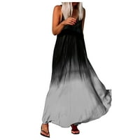Gotyou haljine Žene Ljeto V-izrez Gradient Plus Veličina Ispišite labavu bez rukava duga haljina siva