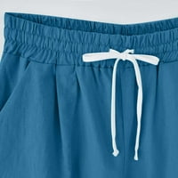 Yanhoo ženske posteljine Bermuda kratke hlače plus veličina elastični visoki struk Strips Shoots Ležerne