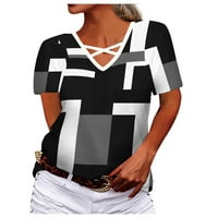 Ženski V-izrez izdubljeni izdubljeni modni nepravilni geometrijski tisak udobne majice s kratkim rukavima