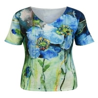 Uerlsty ženski cvjetni V izrez kratki rukav majica Dame Ležerne prilike tunika Bluza