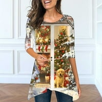 Božićne košulje Žene okrugle vrat Ležerne prilike majica Dugih rukava Bluza Khaki XXL