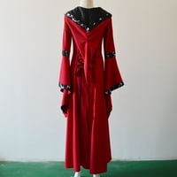 Gyouwnll haljine za žene s dugim rukavima kvadratni izrez Vintage Celtic Srednjovjekovna podna dužina