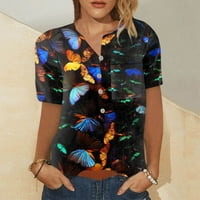 Ženske vrhove bluza Žene kratki rukav modni grafički otisci T-košulje Henley Ljetna tunika Tee Multi-Color