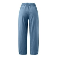 Ženske široke noge Palazzo hlače posteljina nacrtane hlače pantalone ležerne ljetne salone hlače plavi