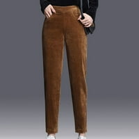 Ženske kožerske hlače za ženske struk elastične struke Korderoy pantalone sa džepom ravno noga od pune