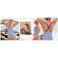 Aaiaymet Retro Striped kupaći kostim duboki V Trbušni pokrivač tanka kupaći kostim kupaći kostim ženski