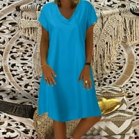 Qazqa Ženska modna haljina Čvrsta boja kratki rukav V izrez Srednja duljina haljina nebo plava l