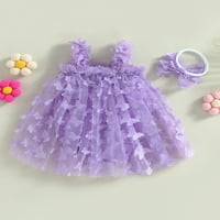 Princess Mesh Baby Girls Romper haljina Ljetna odjeća 3D Leptir Tulle bez rukava + kablovski set