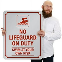 Nema spasilaca na dužnosti - plivajte na vlastitim rizikom Metalni znak Bazen, zaslon tiskanim, mil