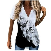 Ženski ljetni vrhovi bluza cvjetni kratki rukav povremeni ženske majice V-izrez crna l