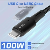 Urban USB C do USB C kabel 10ft 100W, USB 2. TIP CABLE CABLING Brzi naboj za LG K41S, iPad Pro, iPad
