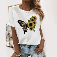 Ženske majice od leptira Slatka grafička majica kratkih rukava Ljetni casual okrugli izrez Loop Fit