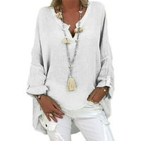 NSENDM Bluze za žene Dressy Ležerne prilike sa dugim rukavima V izrez Solid Top Plus Ležerne prilike Plus size Dugih bluze Loše Ženska bluza Majica Bijela 5xl