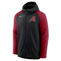 Muški Nike Black Red Arizona Diamondbacks Autentična kolekcija performanse Raglan punog zip hoodie