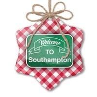Božićni ukras zeleni znak Dobrodošli u Southampton Red Plaid Neonblond