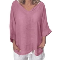 Bluze Fjofpr za žene plus veličine rukava V-izrez V-izrez Ležerna majica pune boje