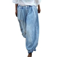 Capri pantalone za žene Jeans plus veličina visoke struk hlače traper cvjetni print palazzo lounge hlače
