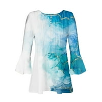 Strungten gumb dolje za žene Print Tunic Ljetni vrhovi Dressy Casual Bell rukava V izrez Spring Bluzes