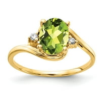 Čvrsta 14k žuto zlato 8x ovalni peridot zeleni kolovoz draginski dijamantski zaručni prsten veličine