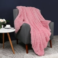 PiccoCasa Fau Fur Pluske prekrivač za bacanje za kauč, ružičasti Twin