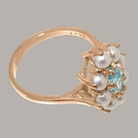 Britanci napravio 9k ružičarski zlatni plavi topaz i kultivirani biserni prsten ženski prsten izjave