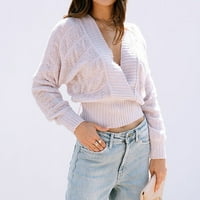 Kali_store džemper za žene Ženski pad ramena pulover Duks dugih rukava Osnovni džemperi za usjeve Bijeli,
