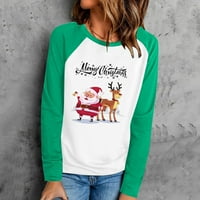Božićni pulover za žene Novelty Xmas Ispis Color Blok Dukseri Grafička majica Božićna CrewNeck Lagana majica s dugim rukavima Fit Fall Tunic Tops Green XXL