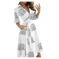 Bijela haljina ženska moda Ispis V-izrez za zidanje tankog karoserije Duge haljine za žene za žene