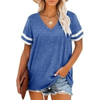 Ženske plus veličine Tunic vrhovi Ljetni kratki rukav V izrez Labavi kratki majica Plavi XXL