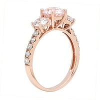 2. CT sjajan okrugli rez simulirani ružičasti dijamant 14k Rose Gold Solitaire sa akcentima tromjenski prsten sz 9.25