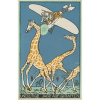 Moriz Jung Black Ornate Wood uokviren dvostruki matted muzej umjetnički print pod nazivom: Žirafe bez