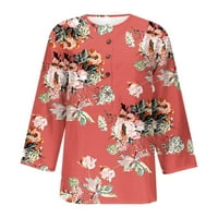 Drindf cvjetni vrhovi za žene Ljeto dugme Up V izrez T-majice Trendne rukave Tuničke majice Ugodno izlasci