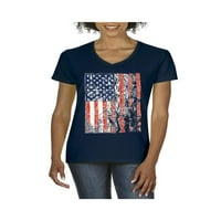 - Ženska majica s kratkim rukavima V-izrez - američka zastava 4. jula