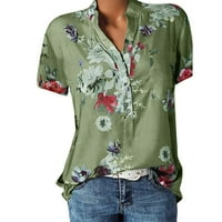 Ženske bluze i vrhovi Henley s kratkim rukavima cvjetni vrhovi ljetne majice Tunike zelena 2xl plus veličina