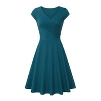Cuoff ljetne haljine za žene modna haljina u boji V-izrez kratka rukava večernja haljina plava 2xl