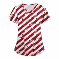 SKSLOEEG CRIPBS Vrhovi Žene Cleariance American Flag Star Print Patriotske majice Kratki rukav V-izrez Radna odjeća Nurse Uniform Tie sa džepovima, crveni l